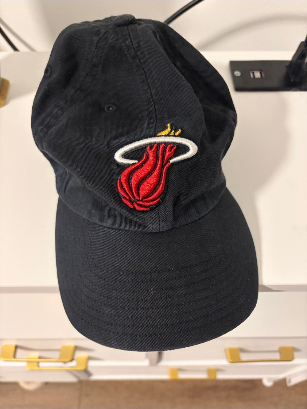 Vintage Miami heat  Black Cap with Red Flame Patch